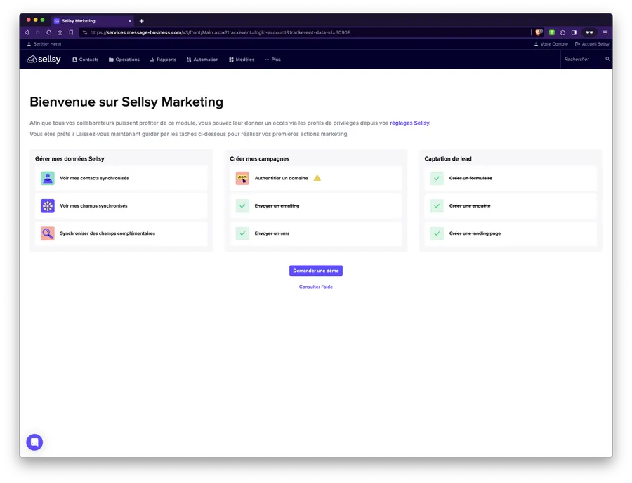Sellsy Marketing :capture d'écran dashboard Sellsy Marketing :capture d'écran dashboard