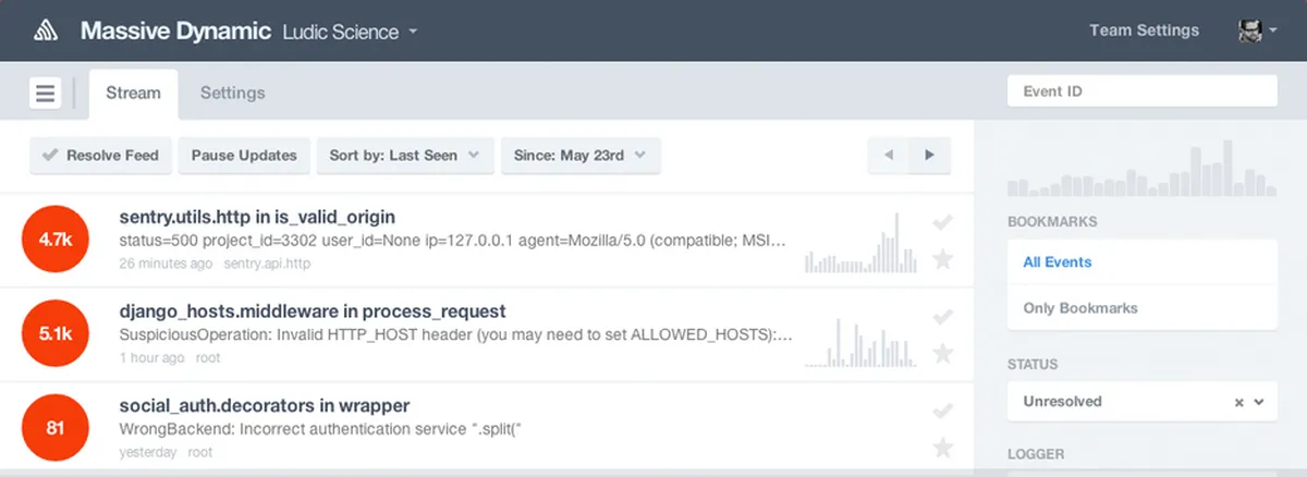 Sentry : test de l'interface de ce logiciel de bug tracking / débogage pour entreprise Sentry : test de l'interface de ce logiciel de bug tracking / débogage pour entreprise