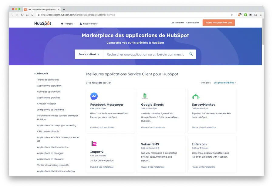Service Hub : la marketplace des intégrations tierces Service Hub : la marketplace des intégrations tierces