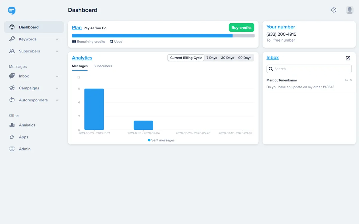 SimpleTexting : test de l'interface de ce logiciel d'envoi de SMS marketing pour entreprise