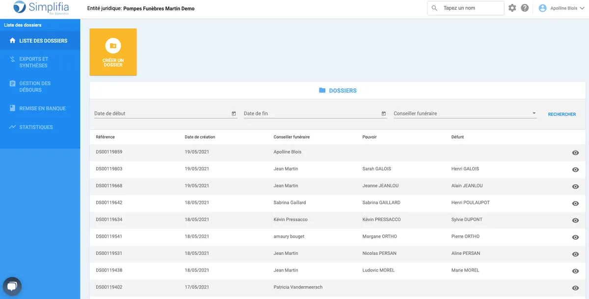 Simplifia : test de l'interface de ce logiciel pour pompe funèbre / cimetière pour entreprise Simplifia : test de l'interface de ce logiciel pour pompe funèbre / cimetière pour entreprise