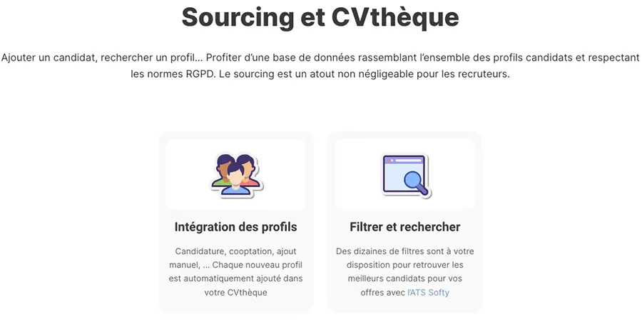 Softy : fonctionnalités sourcing et cvthèque
