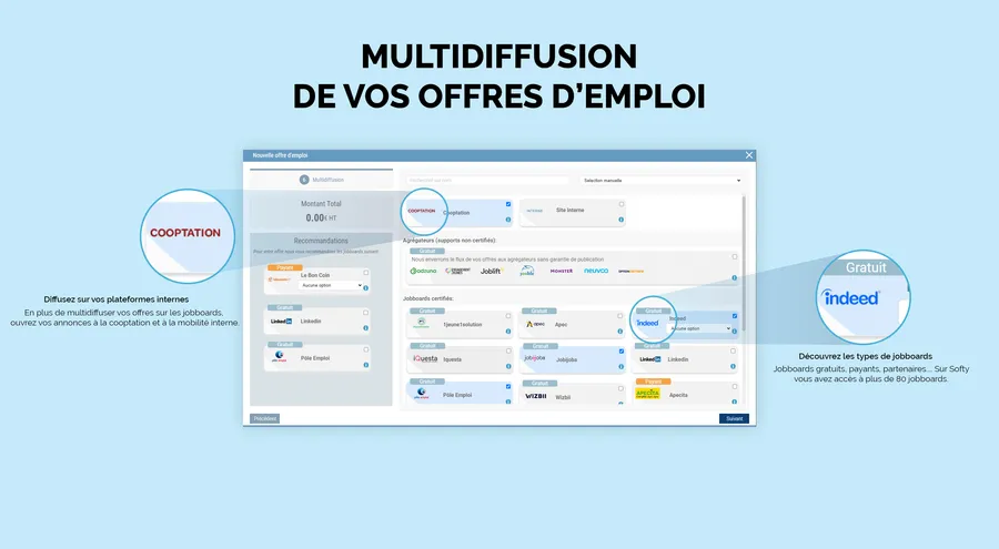 Softy : capture écran multidiffusion offres emploi