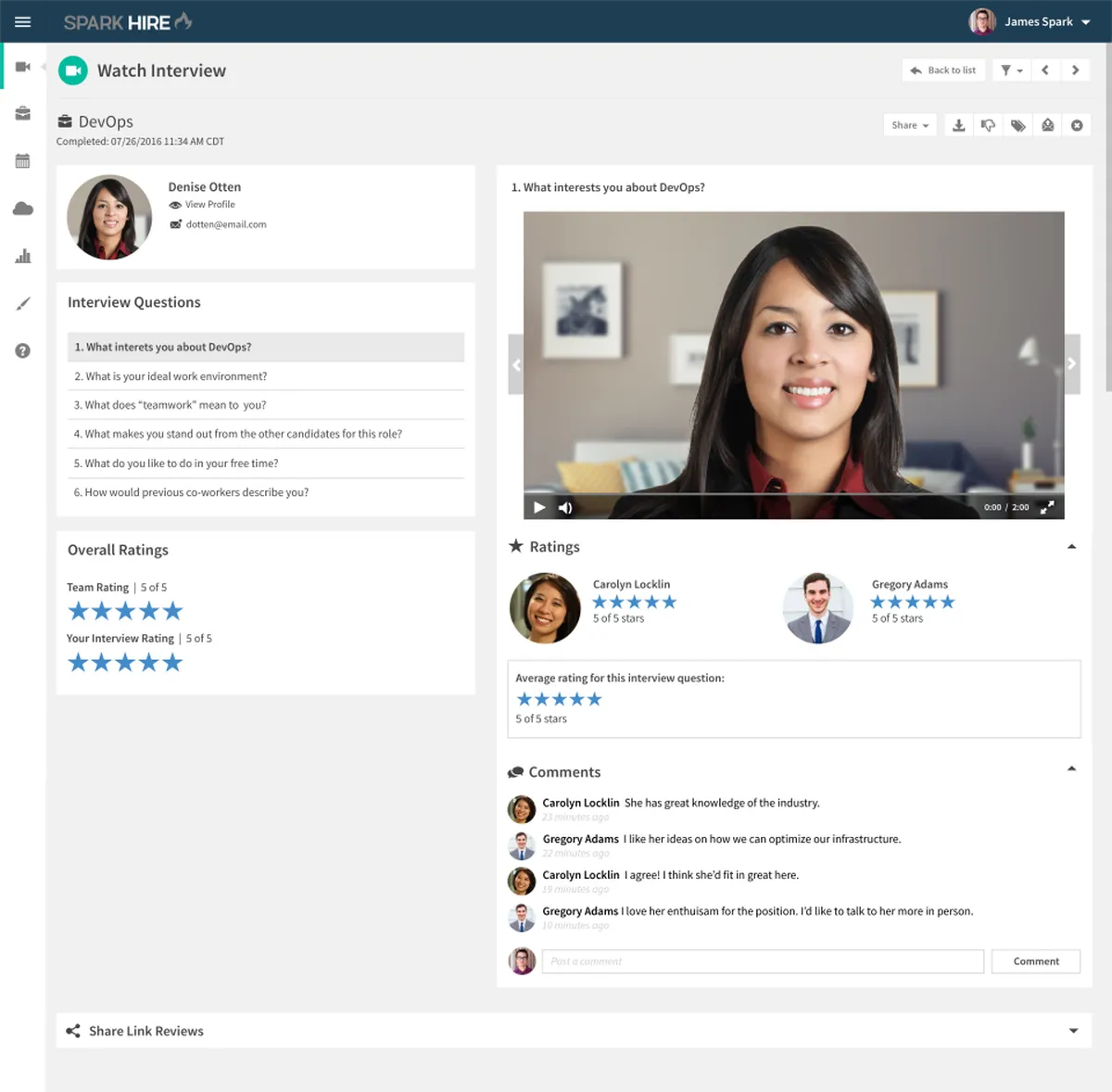 Spark Hire : test de l'interface de ce logiciel d'entretien vidéo pour entreprise