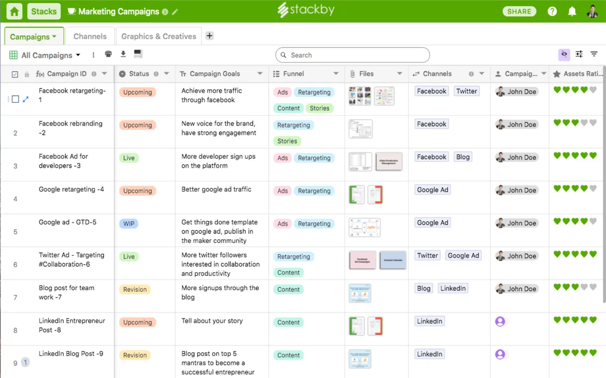 Stackby : test de l'interface de ce logiciel de tableur pour entreprise