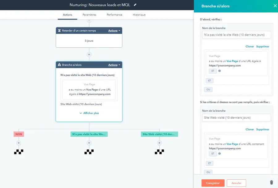 Suite CRM de HubSpot : capture d'écran : Operations Hub : workflows Suite CRM de HubSpot : capture d'écran : Operations Hub : workflows