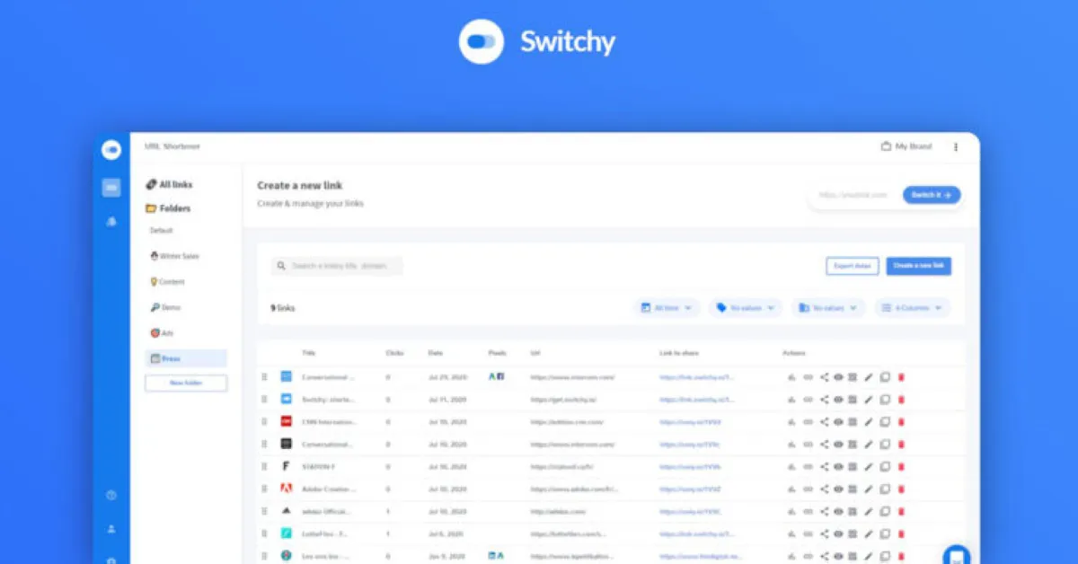 Switchy : test de l'interface de ce logiciel réducteur d'URL pour entreprise Switchy : test de l'interface de ce logiciel réducteur d'URL pour entreprise