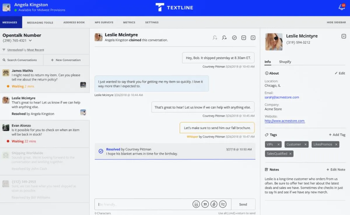 Textline : test de l'interface de ce logiciel d'envoi de SMS pour entreprise Textline : test de l'interface de ce logiciel d'envoi de SMS pour entreprise
