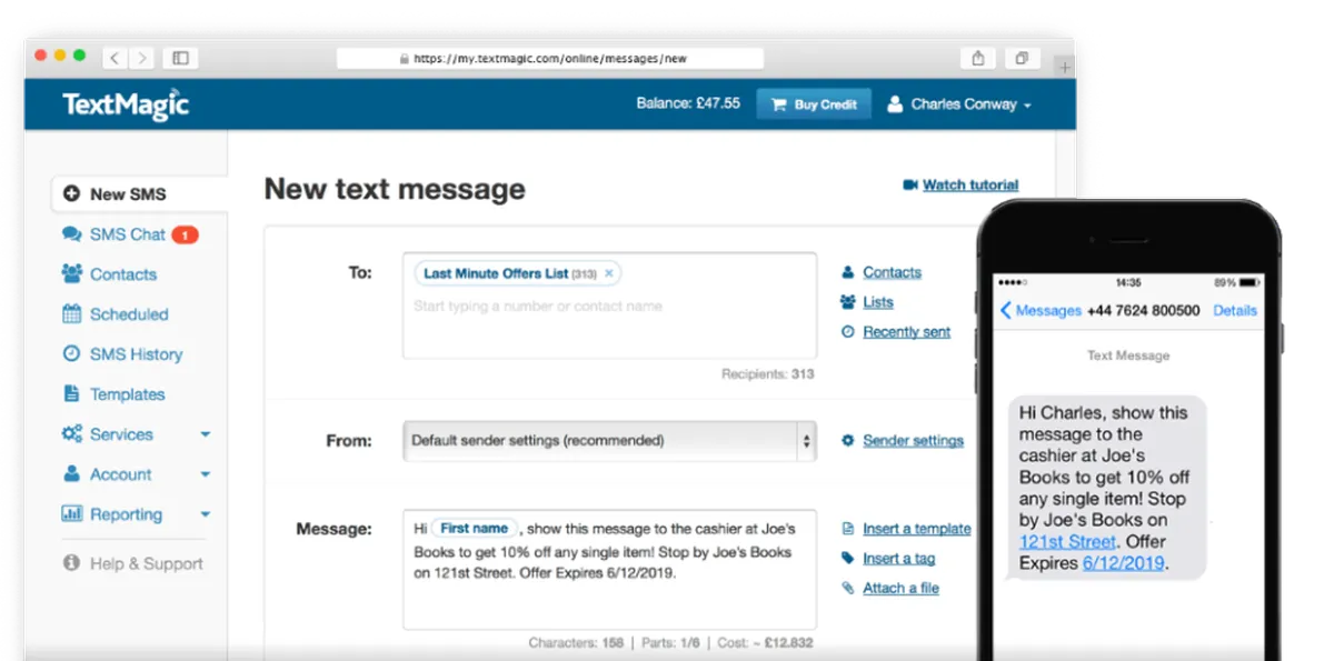 TextMagic : test de l'interface de ce logiciel d'envoi de SMS marketing pour entreprise