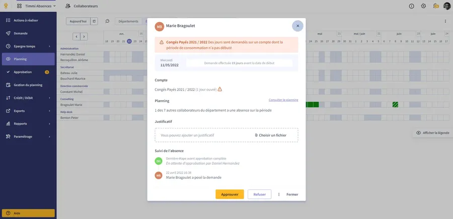 Timmi Absences : aperçu approuver une absence Timmi Absences : aperçu approuver une absence