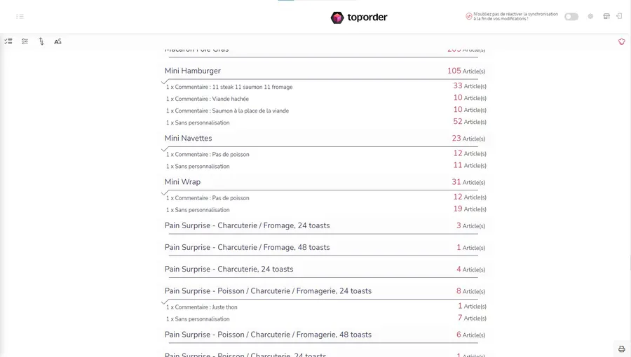 Toporder : interface aide à la production