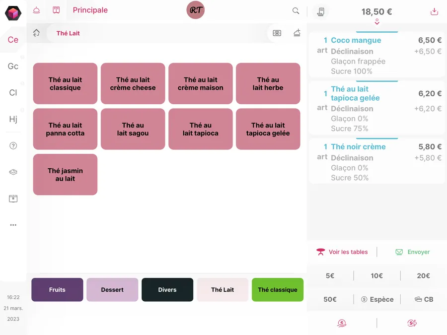 Toporder : interface caisse