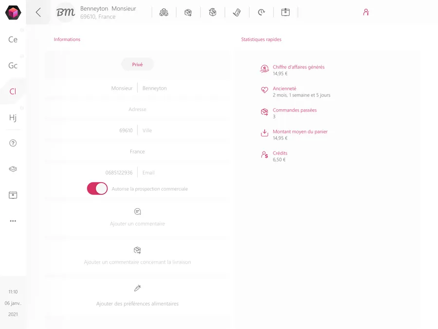 Toporder : interface gestion des clients