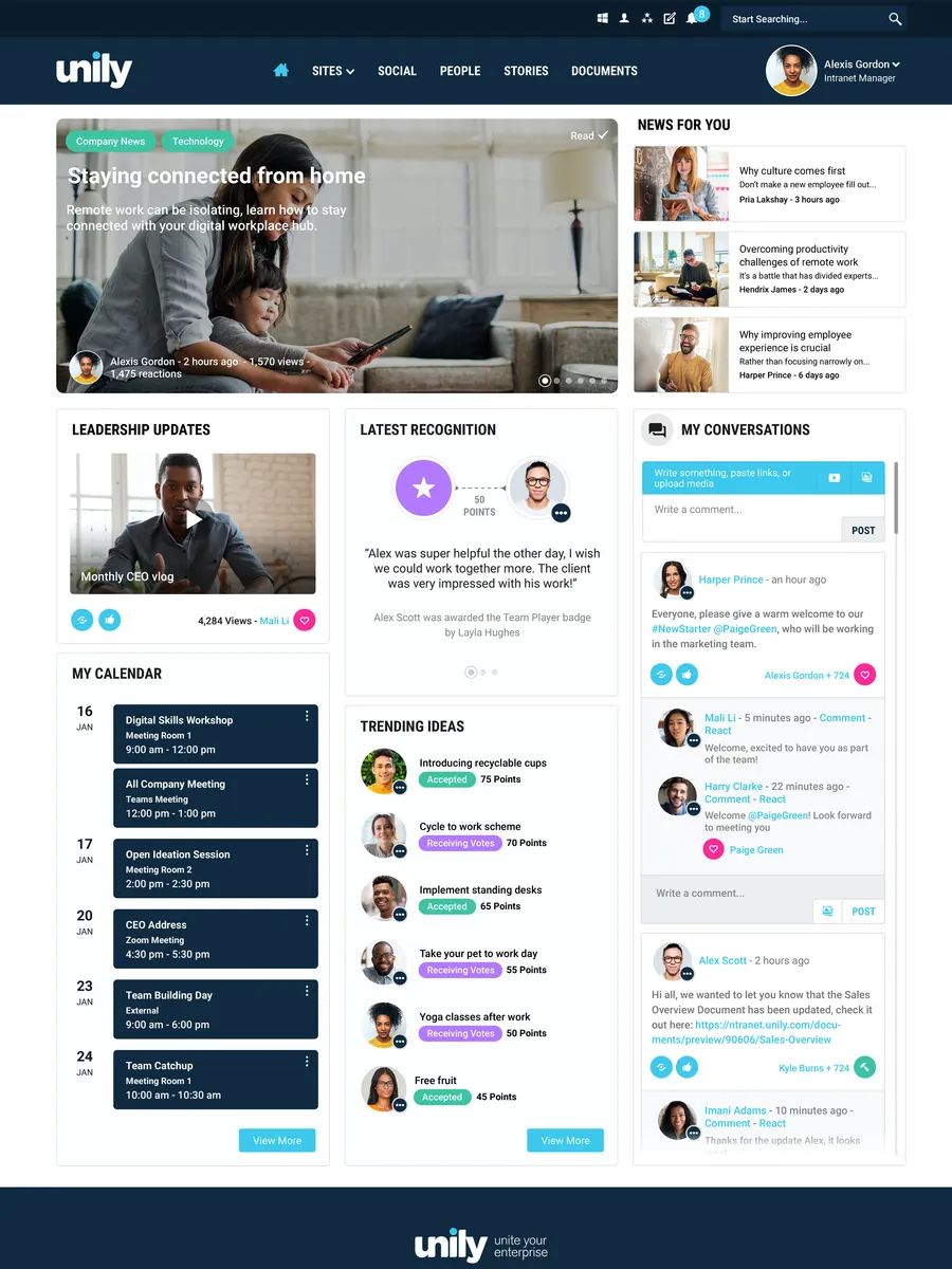 Unily : test de l'interface de ce logiciel de réseau social d'entreprise pour entreprise Unily : test de l'interface de ce logiciel de réseau social d'entreprise pour entreprise