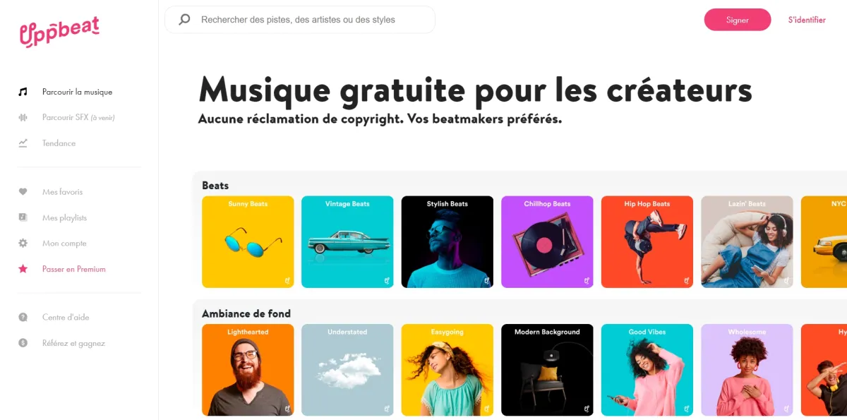 Uppbeat : test de l'interface de cette banque de musique pour entreprise