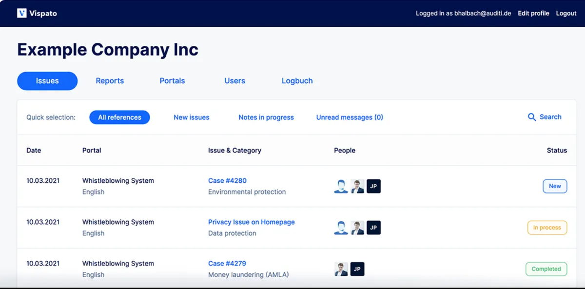 Vispato : test de l'interface de ce logiciel de whistleblowing pour entreprise Vispato : test de l'interface de ce logiciel de whistleblowing pour entreprise