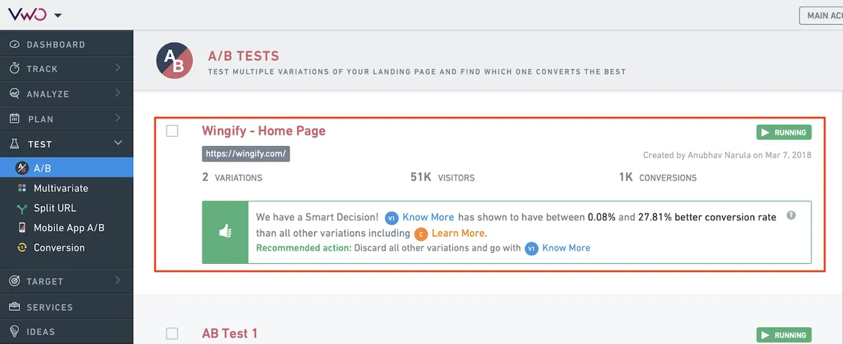 VWO Fullstack : test de l'interface de ce logiciel d'A/B testing pour entreprise