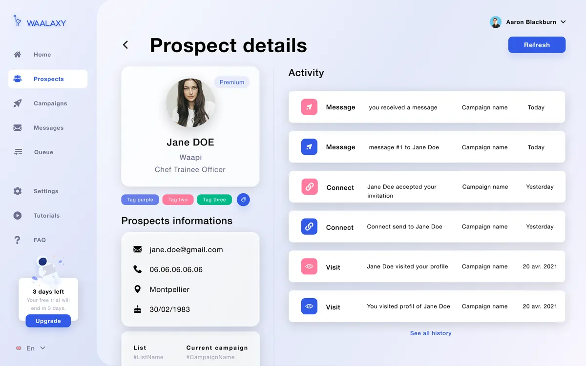 Waalaxy : test de l'interface de ce logiciel de génération de leads pour entreprise Waalaxy : test de l'interface de ce logiciel de génération de leads pour entreprise