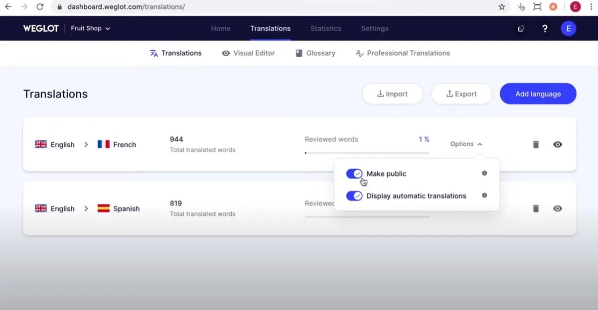 Weglot : test de l'interface de ce logiciel de traduction pour entreprise Weglot : test de l'interface de ce logiciel de traduction pour entreprise