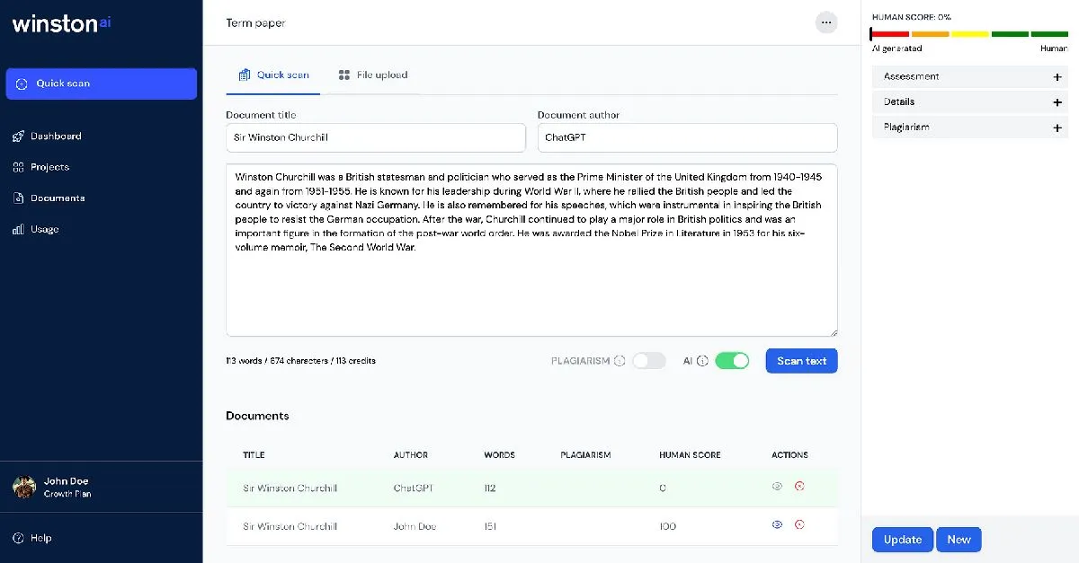 Winston AI : test de l'interface de ce détecteur de contenu généré par IA pour entreprise Winston AI : test de l'interface de ce détecteur de contenu généré par IA pour entreprise