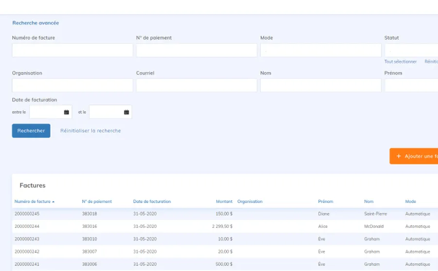 Yapla : capture d'écran comptabilité 2 Yapla : capture d'écran comptabilité 2