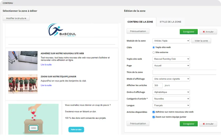 Yapla : capture d'écran newsletters 1 Yapla : capture d'écran newsletters 1