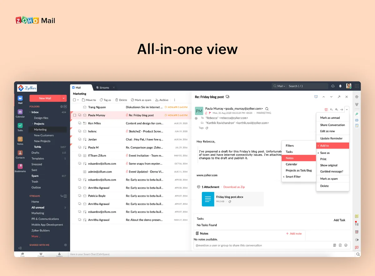 Zoho Mail : test de l'interface de cette messagerie électronique / Webmail pour entreprise